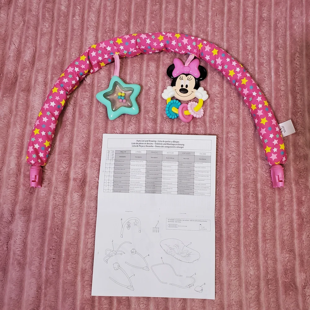 Disney Pink Minnie Mouse Stars & Smiles Infant Baby Toddler Bouncer Rocker Toy